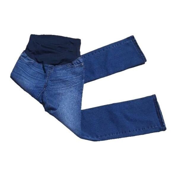 Isabel Maternity Jeans 2 Cotton Straight Leg Elastic Comfort Panel Medium Wash - Picture 3 of 6